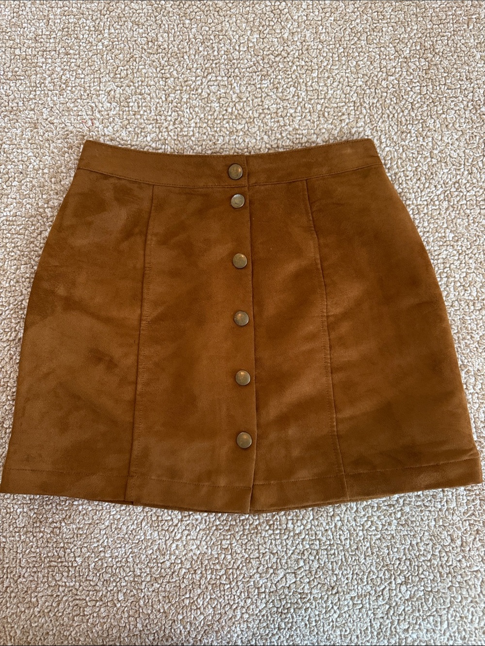 Button-Front Brown Suede Mini Skirt